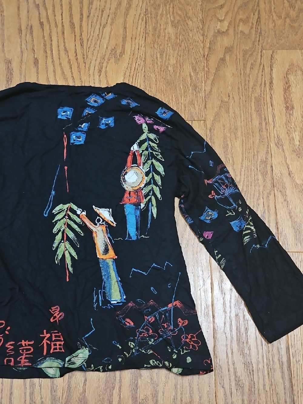 Vintage Chico’s Asian inspired 3/4 sleeve Top Art to Wear Sz 3 or XL - Picture 5 of 7